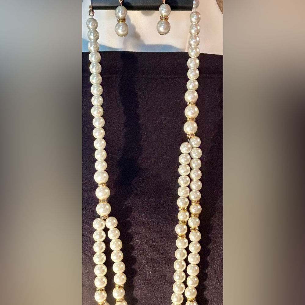 New! Designs By JIL Jewelry Necklace & Earrings. Faux Pearl Beaded & Gold Tone